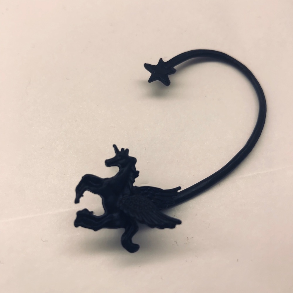 Black unicorn Pegasus earring cuff goth punk gypsy glam doll sexy jewelry pony